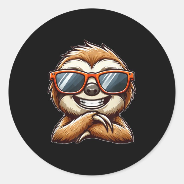 Sticker Rond Dessin d'été cool Sloth Sungles (Devant)