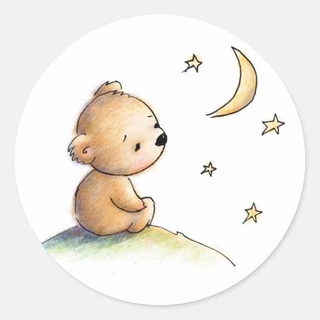 Sticker Rond Dessin d'ours en peluche mignon regardant l'étoile (Devant)