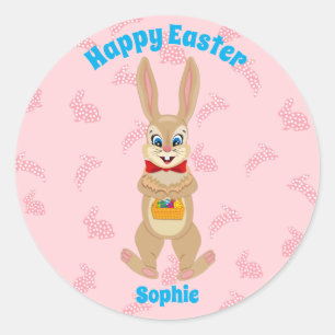 Sticker Rond Dessin Drôle Lapin De Pâques OEufs Colorés De Lapi