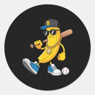 Sticker Rond Dessin du joueur de baseball de banane cool