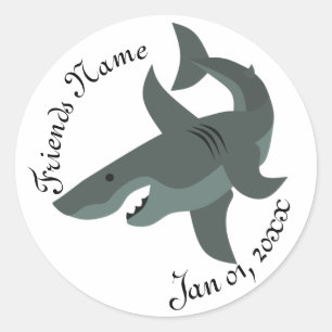 Sticker Rond Dessin d'un grand requin blanc effrayant
