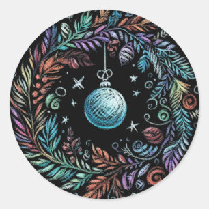 Sticker Rond Dessin dur Pastel fil de Noël