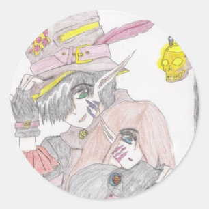 Sticker Rond Dessin éffrayant Halloween Couple
