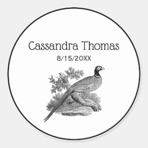 Sticker Rond Dessin en noir et blanc d'un faisan de chasse vint