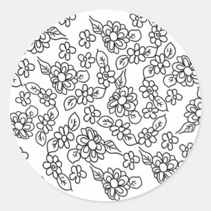 Sticker Rond Dessin floral noir et blanc