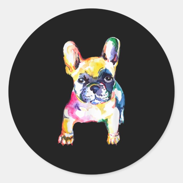 Sticker Rond Dessin Français Bulldog original aquarelle (Devant)