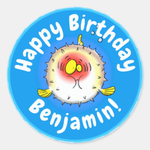 Sticker Rond Dessin humoristique de poisson-porc-épic