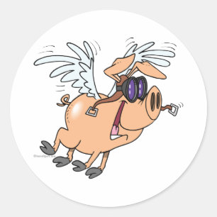 Sticker Rond dessin humoristique flyer cochon volant