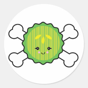Sticker Rond dessin kawaii tranche de pickle et os croisés