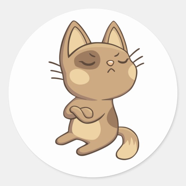 Sticker Rond Dessin Kitten Brown Sassy Kitty Cute Cat (Devant)