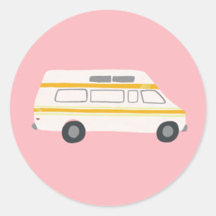 Sticker Rond Dessin mignon du cru rv Van Motorhome Campervan