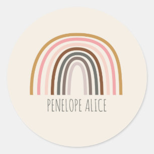 Sticker Rond Dessin minimaliste Boho arc-en-ciel personnalisé