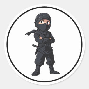 Sticker Rond Dessin Ninja Guerriers Garçons fête d'anniversaire