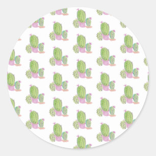 Sticker Rond Dessin peint à la main de cactus succulent à l'aqu