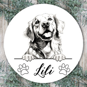 Sticker Rond Dessin personnalisé de Golden Retriever à la main