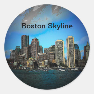 Sticker Rond Dessin photo Skyline de Boston