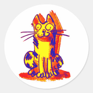 Sticker Rond dessin rapide de chat bizarre