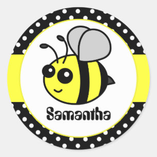 Sticker Rond Dessin sur le bourdon d'abeilles avec point Polka