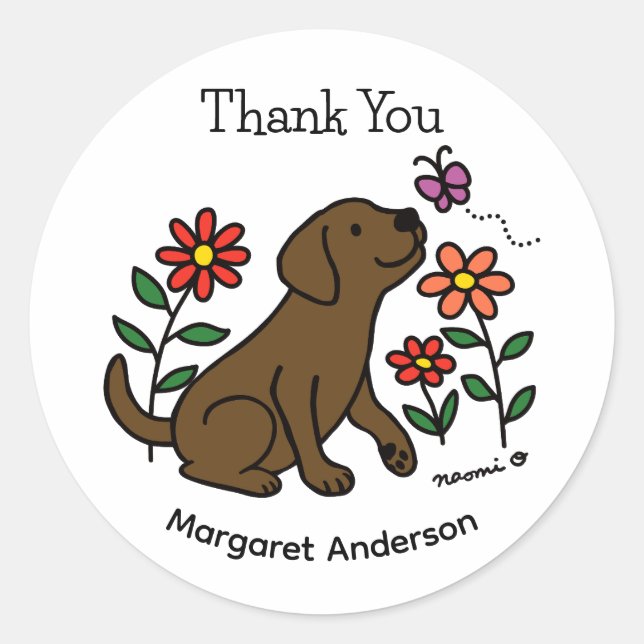 Sticker Rond Dessin sur les fleurs du Labrador au chocolat (Devant)