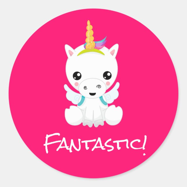 Sticker Rond Dessin Unicorn School Teacher Custom Text Award (Devant)
