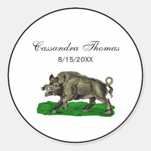 Sticker Rond Dessin vintage de sanglier BW #3C