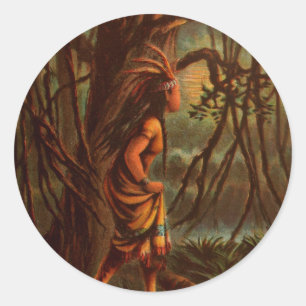 Sticker Rond Dessin vintage : Pocahontas, La princesse indienne