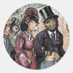 Sticker Rond Dessin vintage : Un couple de chats