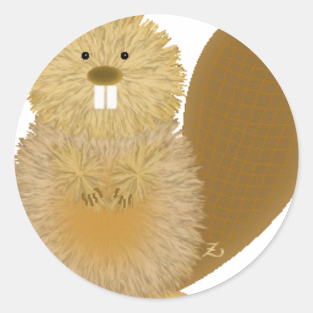Sticker Rond Dessins adorables pour animaux : Castor (Devant)