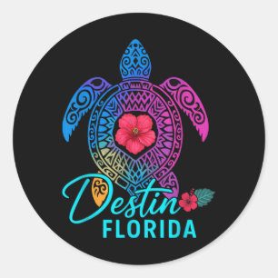 Sticker Rond Destin Floride Tortue Colorée Voyage Été