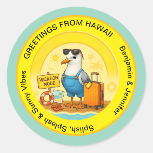 Sticker Rond destination ensoleillée amusante mouette plage voy