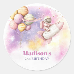 Sticker Rond Deux à la Lune Anniversaire Fille, Pastel Espace
