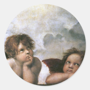Sticker Rond Deux Anges, Raphael Vintage Art