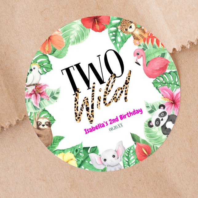 Sticker Rond Deux animaux sauvages tropicaux fête du 2e anniver (Créateur téléchargé)