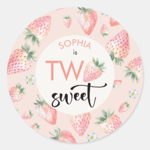 Sticker Rond Deux anniversaire de enfant de fraise sucrée