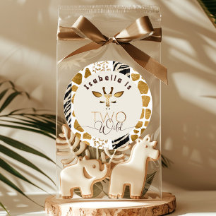 Sticker Rond Deux anniversaire de girafe à impression d'animal 