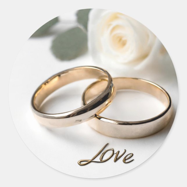 Sticker Rond Deux bagues mariages sur satin avec amour (Devant)