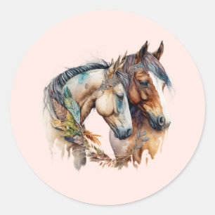 Sticker Rond Deux beaux chevaux Boho occidental