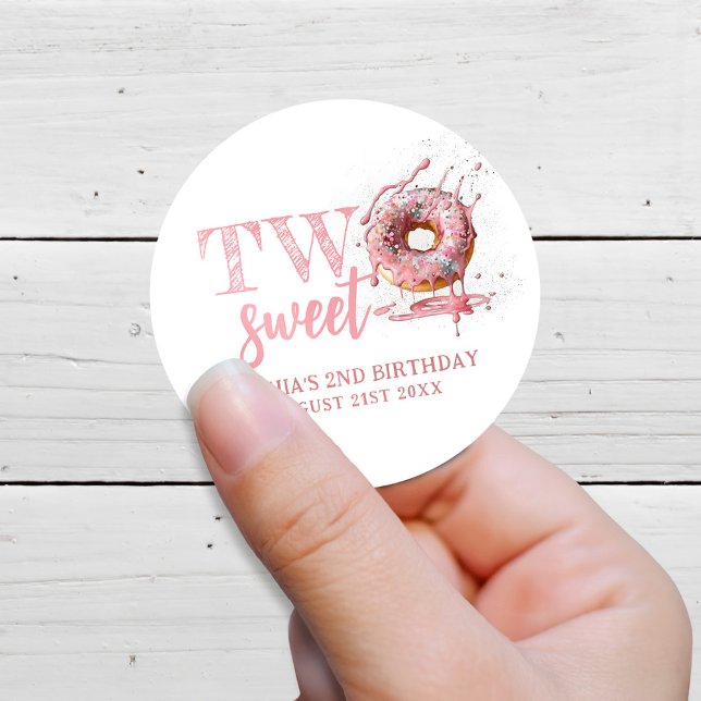 Sticker Rond Deux beignets roses douces fille 2e anniversaire (Créateur téléchargé)