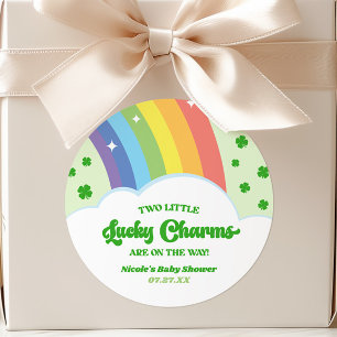 Sticker Rond Deux charmes chanceux Baby shower Rainbow Twins