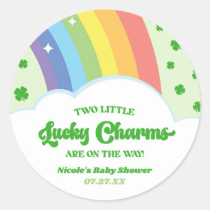 Sticker Rond Deux charmes chanceux Baby shower Rainbow Twins