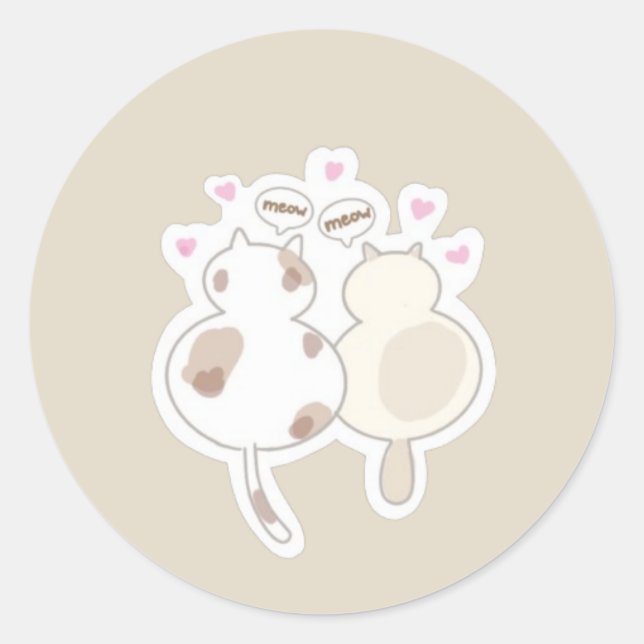 Sticker Rond deux chats adorables (Devant)
