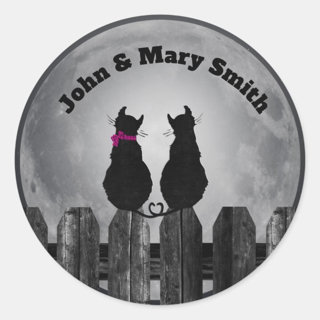 Sticker Rond Deux chats au clair de lune avec des noms (Devant)