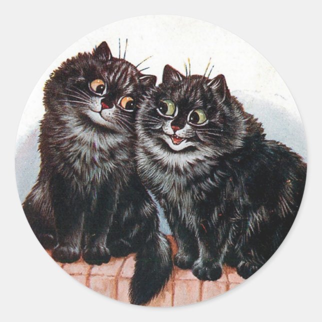 Sticker Rond Deux chats noirs peints par Louis Wain (Devant)