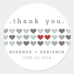 Sticker Rond Deux Coeurs Moderne Personnalisé Merci Mariage