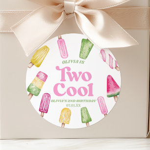 Sticker Rond Deux Cool Pink Retro Popsicle 2ème anniversaire fê