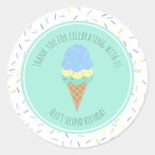 Sticker Rond Deux crème glacée douce Deuxième anniversaire Favo