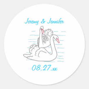 Sticker Rond Deux cygnes noirs Dessin Enregistrer la date Stick