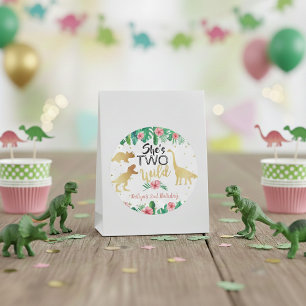 Sticker Rond Deux Dinosaures Filles sauvages 2e fête d'annivers