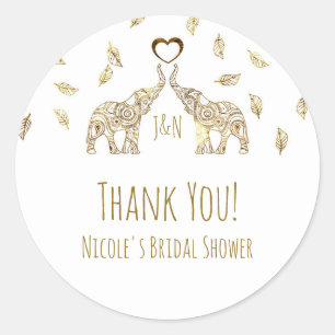 Sticker Rond Deux éléphants d'or et des feuilles d'automne Fave
