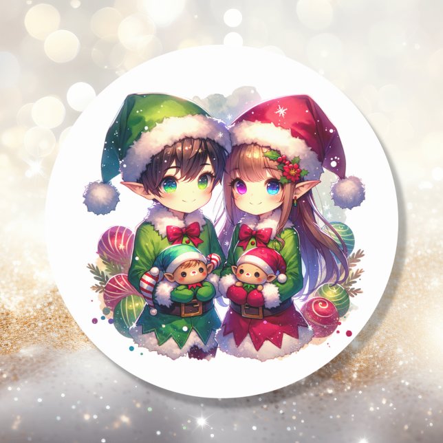 Sticker Rond Deux elfes | Noël mou (Créateur téléchargé)